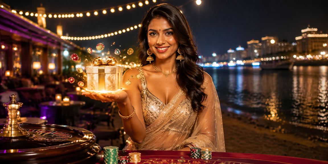 Indian beach scene with lottery and betting theme